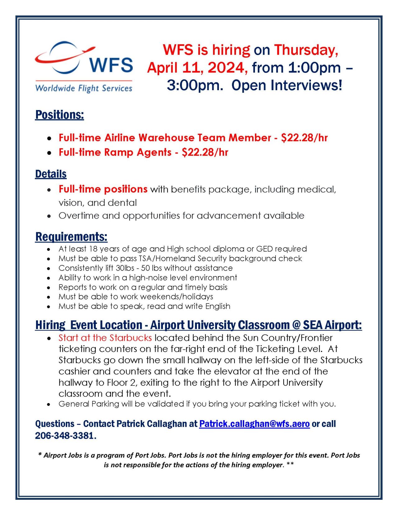 WFS Hiring FT Warehouse & Ramp