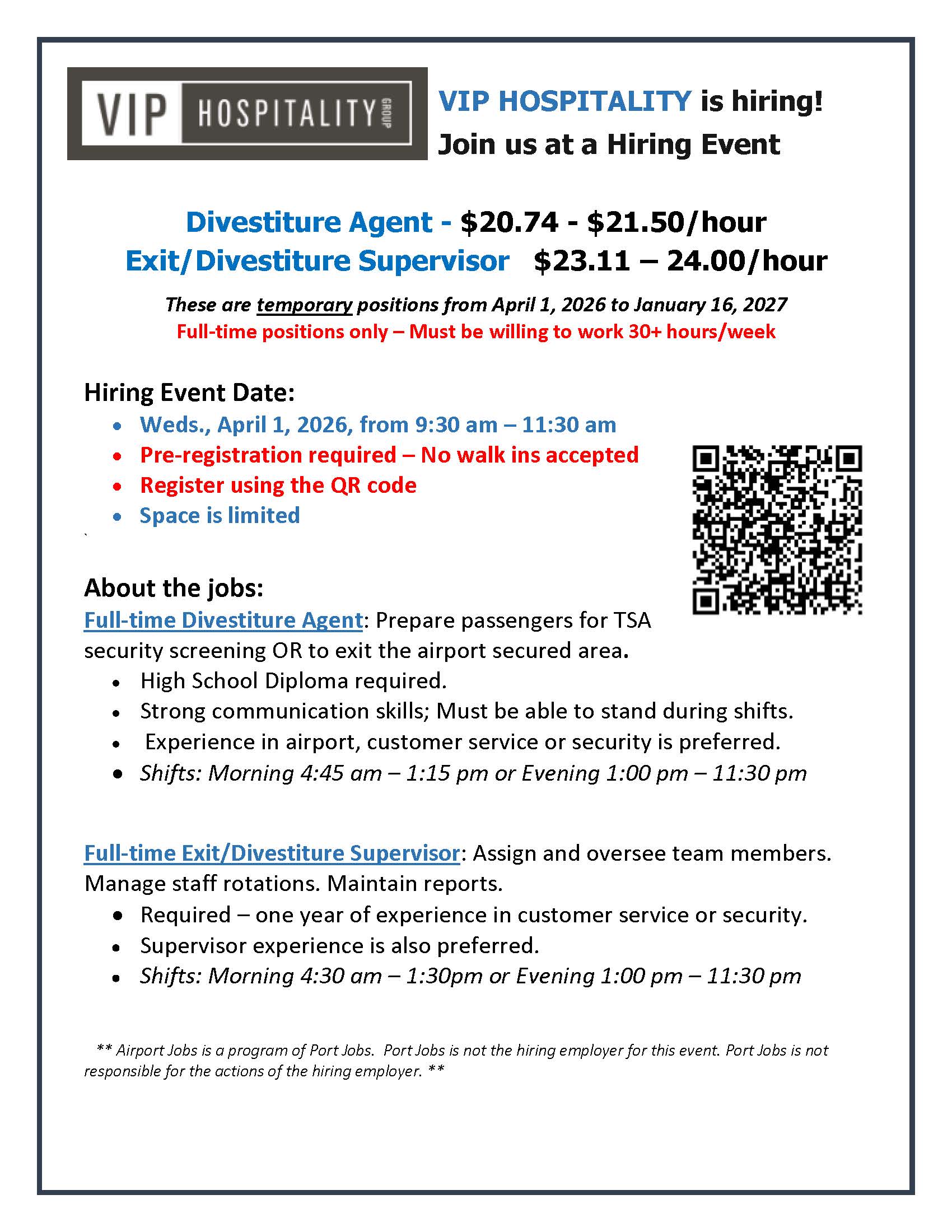 VIP Hospitality Scheduled Interview Flyer April 1, 2026