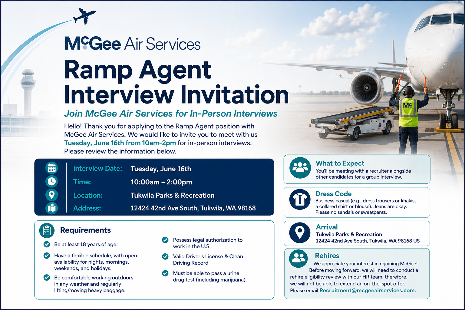 McGee Ramp Agent Hiring Event June 16 2026 Flyer